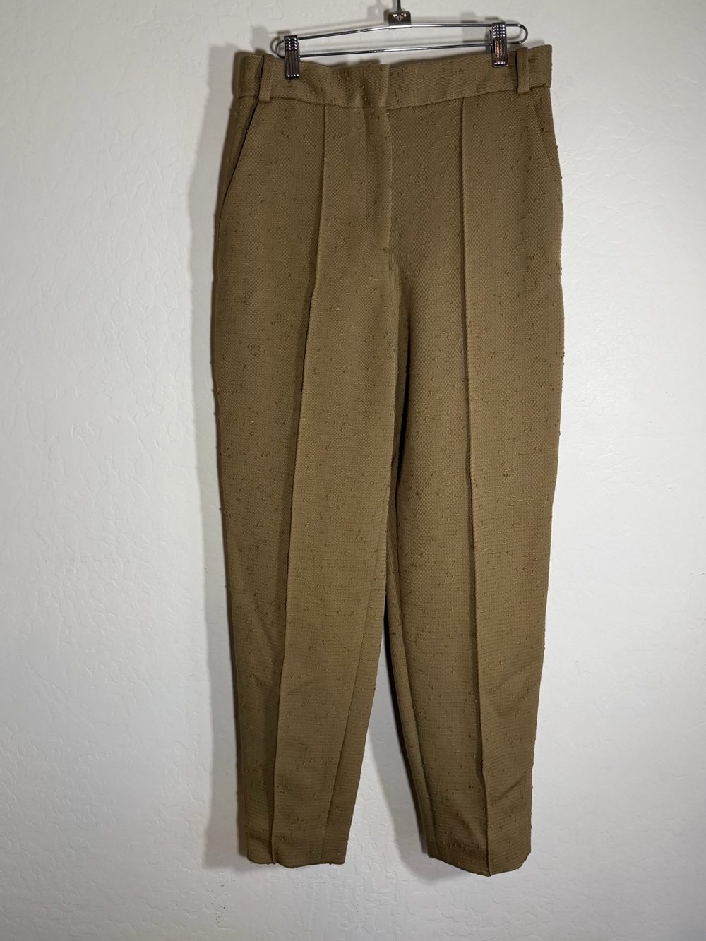 Tory Burch Tan Textured Wool Blend Seamed Trousers Pants Size 6